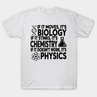 If It Moves It's Biology If It Stinks It's Chemistry If It Doesn't Work It's Physics T-Shirt